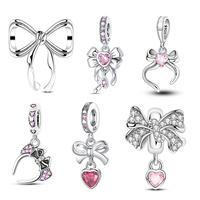 925 Silver Pink Bow Girl Heart Pendant Charms Fits 3mm 925 Original Bracelet Necklace Womens Fine DIY Jewelry Gifts 2025 New in