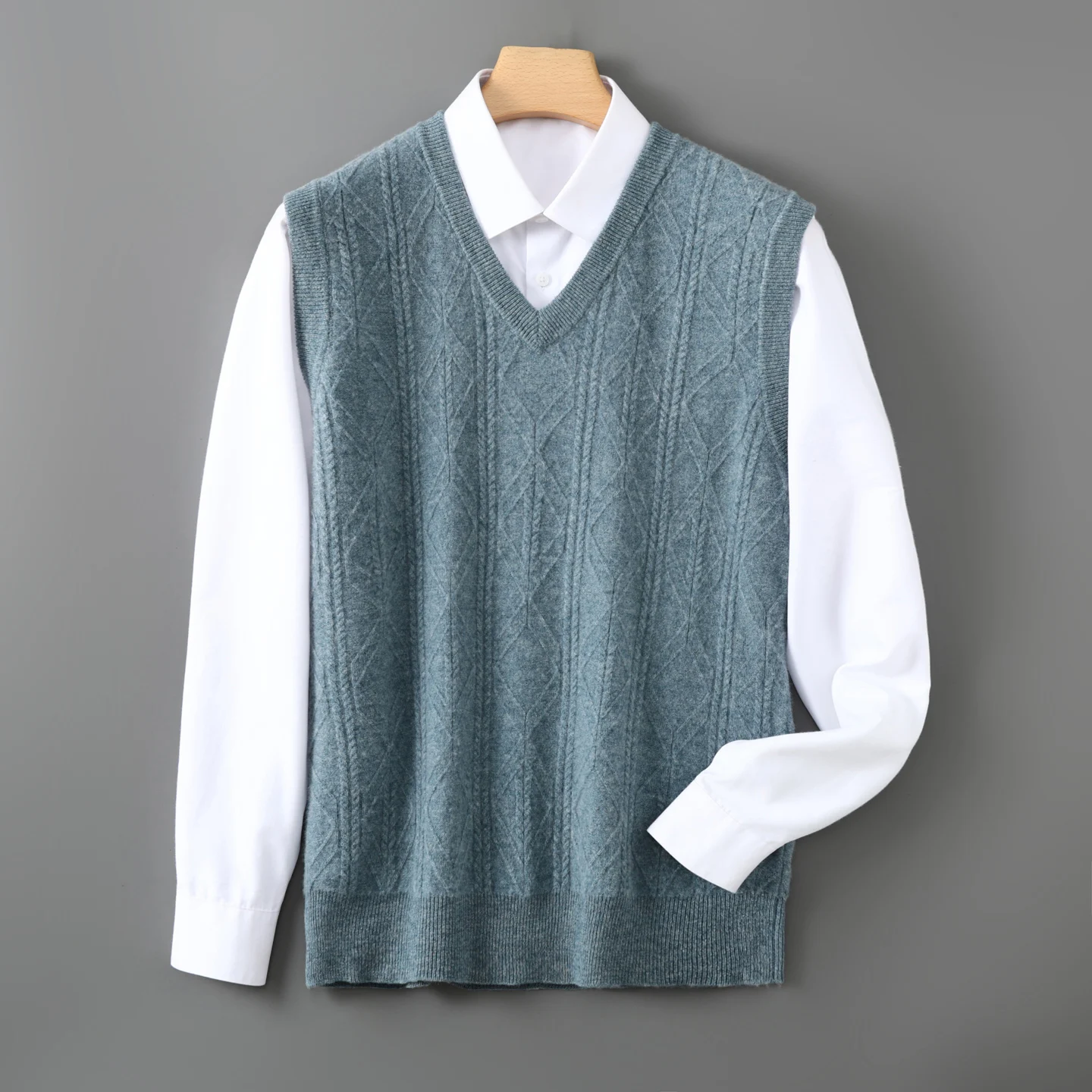 

Men Wool Waistcoat Sleeveless Sweater V-neck Pullover Twist Flower Cashmere 100% Merino Wool Knitted Autumn Winter Vintage Vest