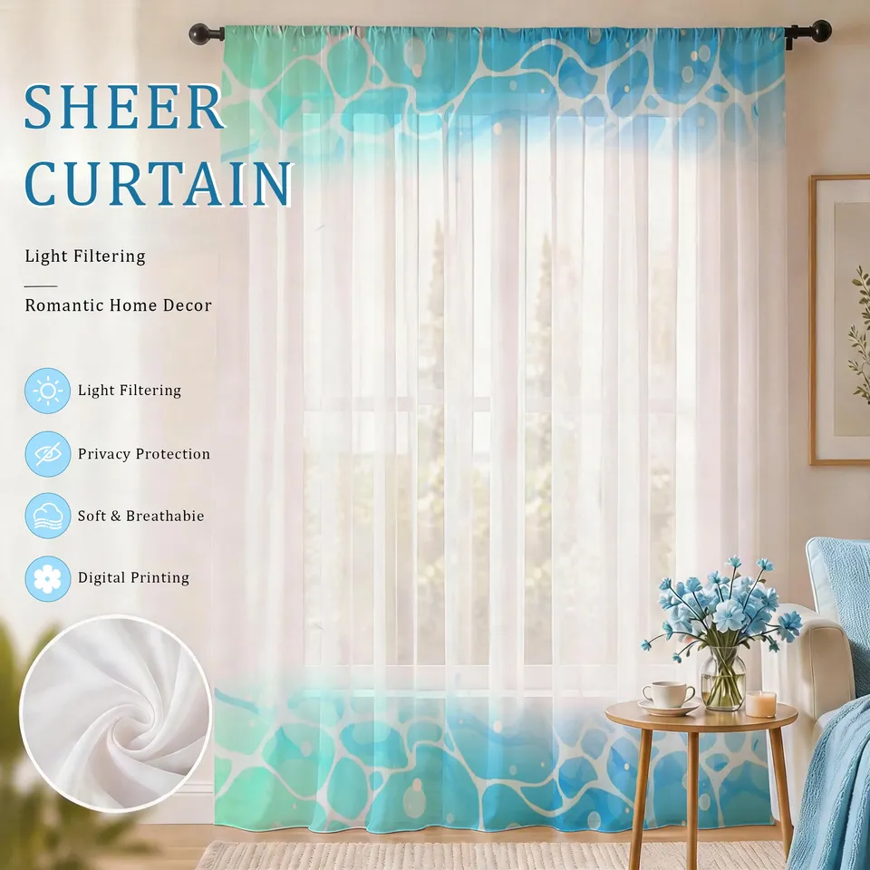  Light blue Modern Gradient Sheer Curtain, Good Quality Light Reducing Luxurious Privacy Voile for Living/Bedroom/Kids Room, Gift 