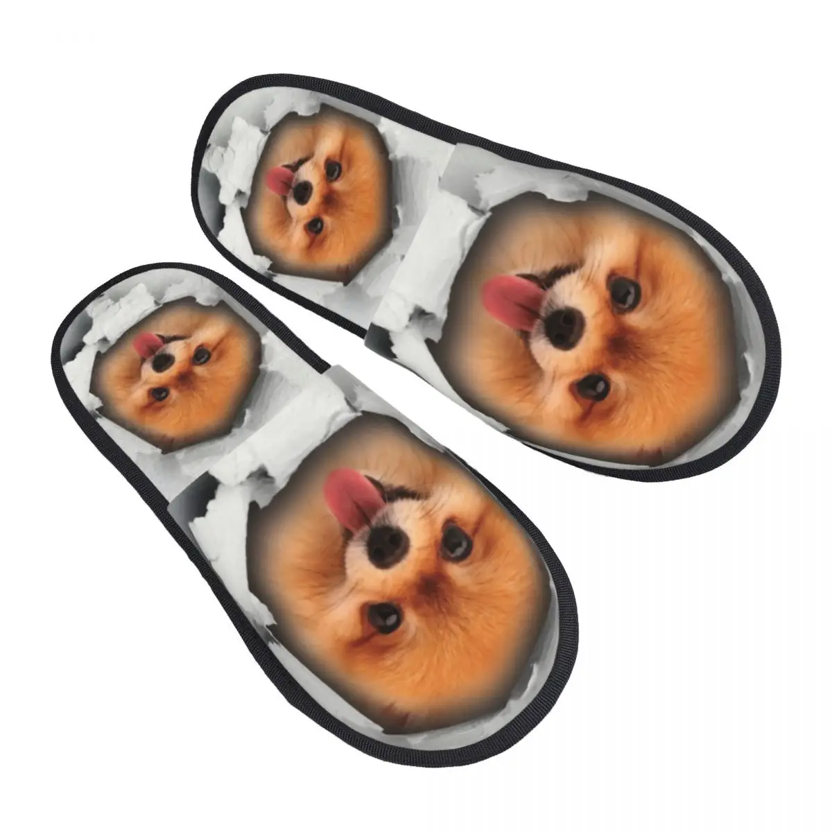 Perro Pomeranian lindo personalizado en un agujero zapatillas de espuma viscoelástica de desgaste suave mujeres Spitz cachorro Hotel casa zapatos