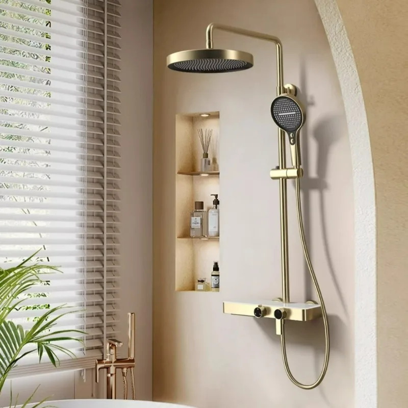 Brass Waterfall Shower Set High Pressure Bathroom Rain Shower Head System with Knob Switch Gold/White/Gun Gray Optional 2026 New