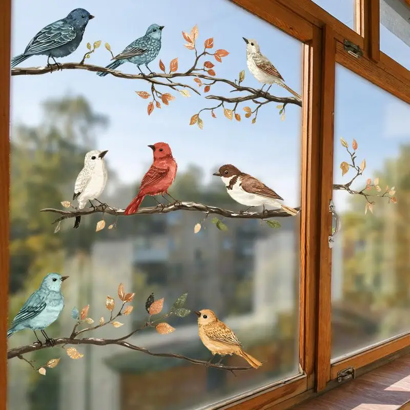 Removable Window Decals 1Pc​ - Watercolor Simulation Birds & Branches, for Bedroom Home Decoration, Easy to Apply, No Residue