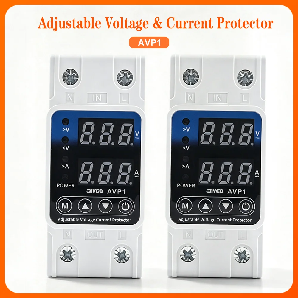 Digital Din Rail Voltage Current Protector Adjustable Over/Under Voltage Protection Device Auto Reset 40/63/80A Surge Protector