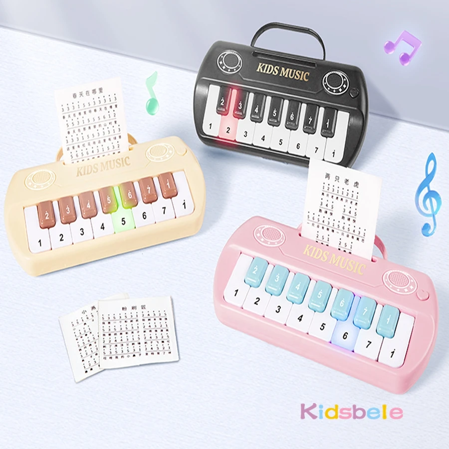 Multi-functional 15 Keys with Handle Kids Minitial Electronic Piano Portable Musical Instrument Toy with Music Score Learning Gi