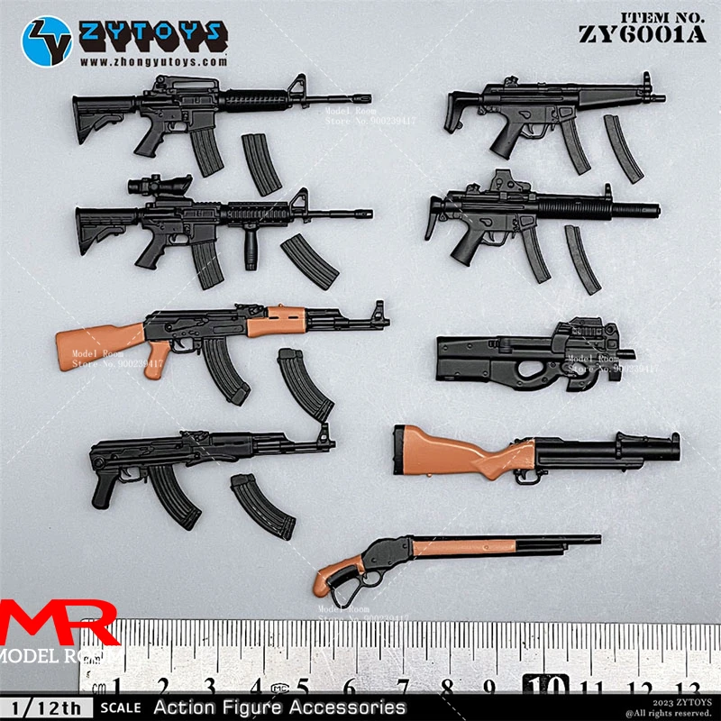 ZYTOYS ZY6001 1/12 Scale MP5 M4 AK47 P90 M1887 Soldier Gun Weapon Model 9pcs Mini Scene Accessories Fit 6\'\' Action Figure Body