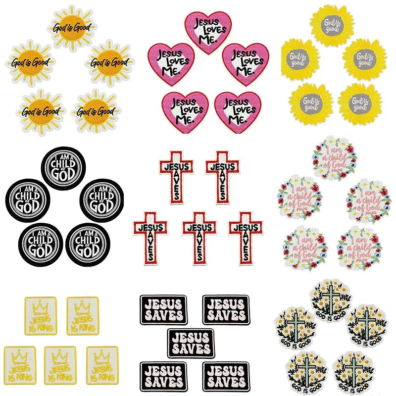 10 Uds. Parche Dios es bueno, parches bordados de Dios infantil, parches para planchar para ropa, pegatina termoadhesiva para ropa, insignia de Jesús