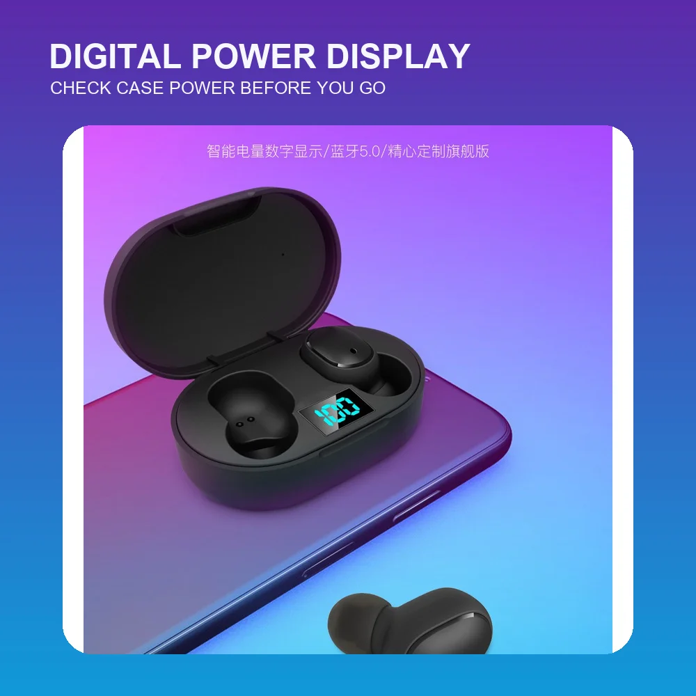 Digital Display TWS Bluetooth 5.0 Wireless Earbuds Mini In-Ear Headphones Stereo Calls with LED Charging Case - view 6