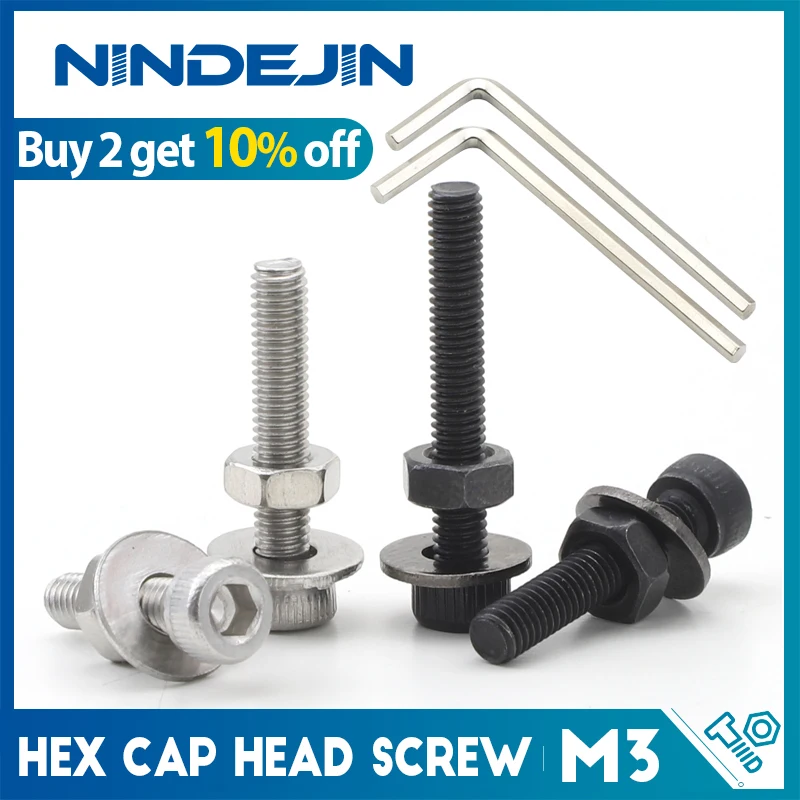 

NINDEJIN 964pcs M3 Allen Head Screws Hex Hexagon Socket Head Cap Screws Assortment Kit with Nuts Washers Hex Keys for Motorcycle