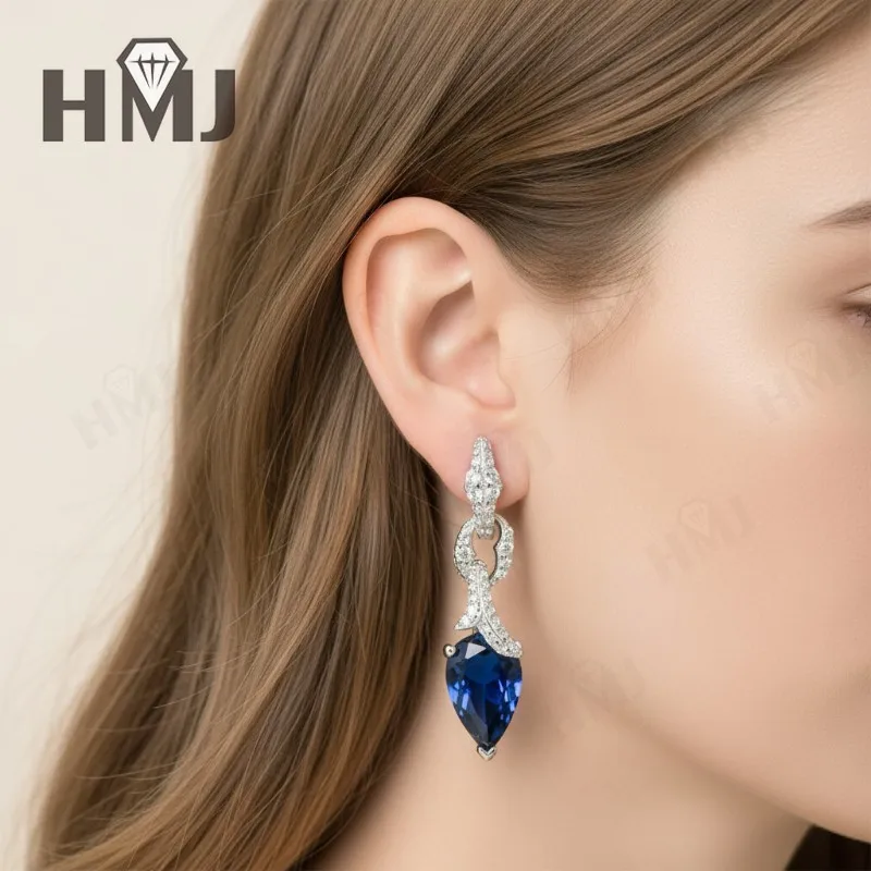 إسقاط أقراط مع 3.5-5.8CT الكمثرى روبي الياقوت كولومبيا S925 مزاجه الأقراط الطويلة للنساء حفلة خطوبة هدية الحلي #5