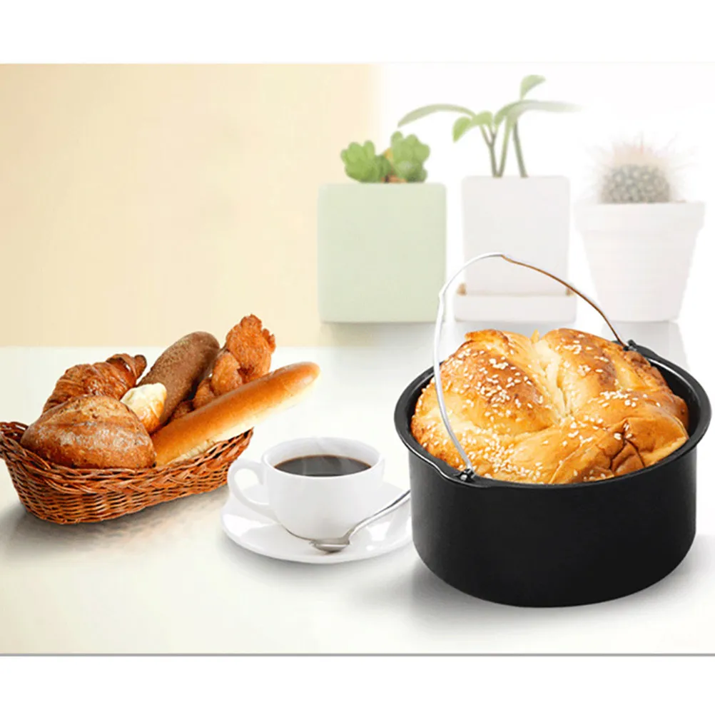 1Pcs Air Fryer Cake Basket Black 7 Inches Cake Barrel Nonstick Baking Pan Kitchen Gadget Dessert Tool for Home Restaurant Hotel