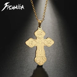 Supernatural Amulet Orthodox Cross Necklace Russian Slavic Chain God Christian Gfit For Men Stainless Steel Gold Color Jewelry