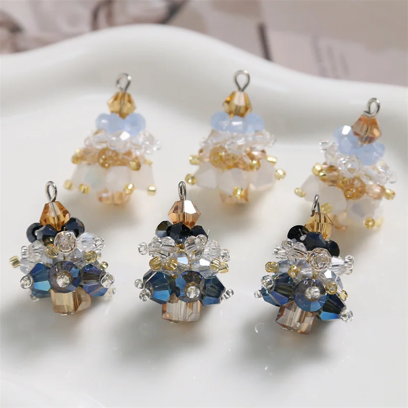 Min order 20pcs/lot color glass beads handmade weave Christmas tree shape alloy floating locket charms diy jewelry accessory