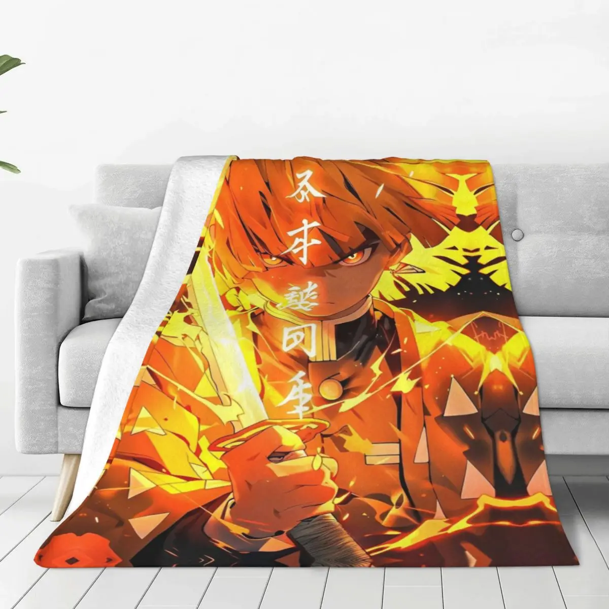 Zenitsu Anime Demon Slayer Blankets Coral Fleece Plush Breathable Lightweight Thin Throw Blanket for Bed Bedroom Bedspread