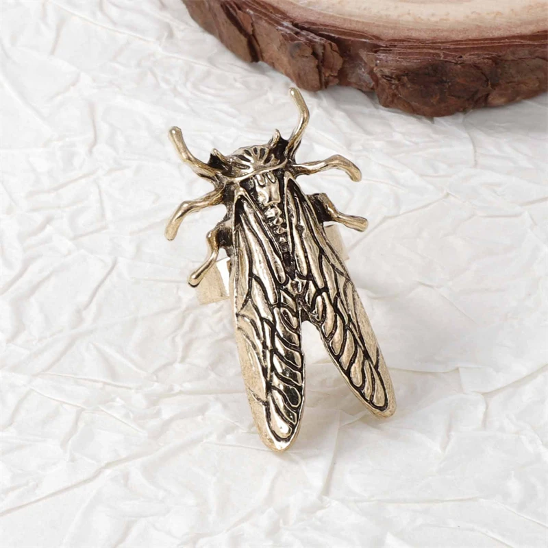 Vintage-Öffnungs-Insektenring für Männer und Frauen, übertriebener großer Tierkäfer, Zikade, verstellbarer Fingerring, Punk-Hip-Hop, täglicher Schmuck – Detail 4