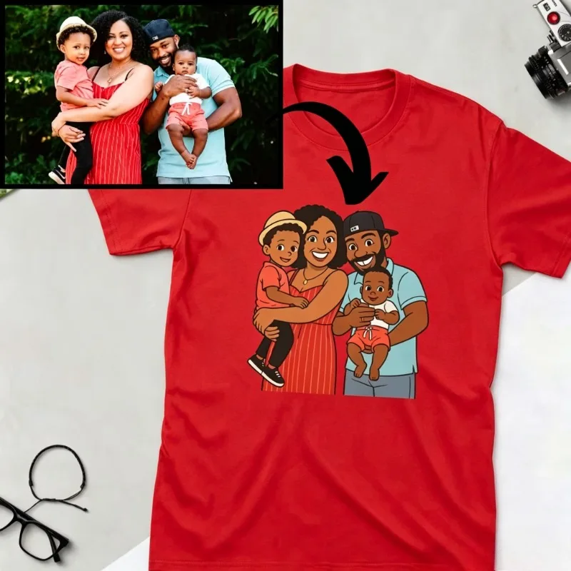 Custom Family Cartoon Portrait T‑Shirt,Personalized Photo To Cartoon Tee,Birthday Party Custom Family Gift Unisex Casual T shirt