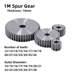 1pcs 1-Mode Spur Gear Teeth Number 12-26 Teeth Outer Diameter 14mm-28mm Thickness 10mm Carbon Steel Material Motor Gear