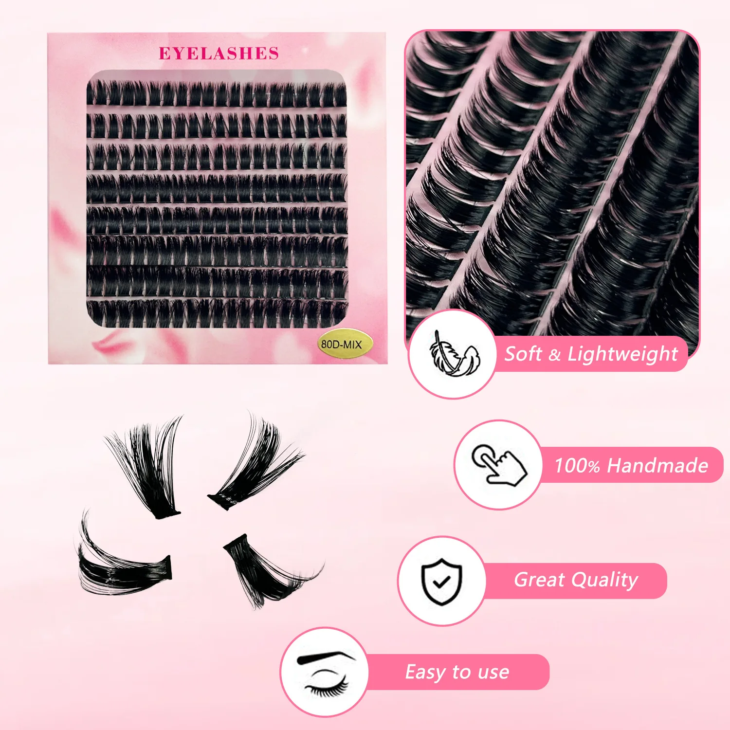 MJ 50D 60D 80D Mixed Tray Individual Lashes 3D Russia Volume Eye Lashes Soft Natural Lashes Mink Lash Cluster False Eyelashes image 3