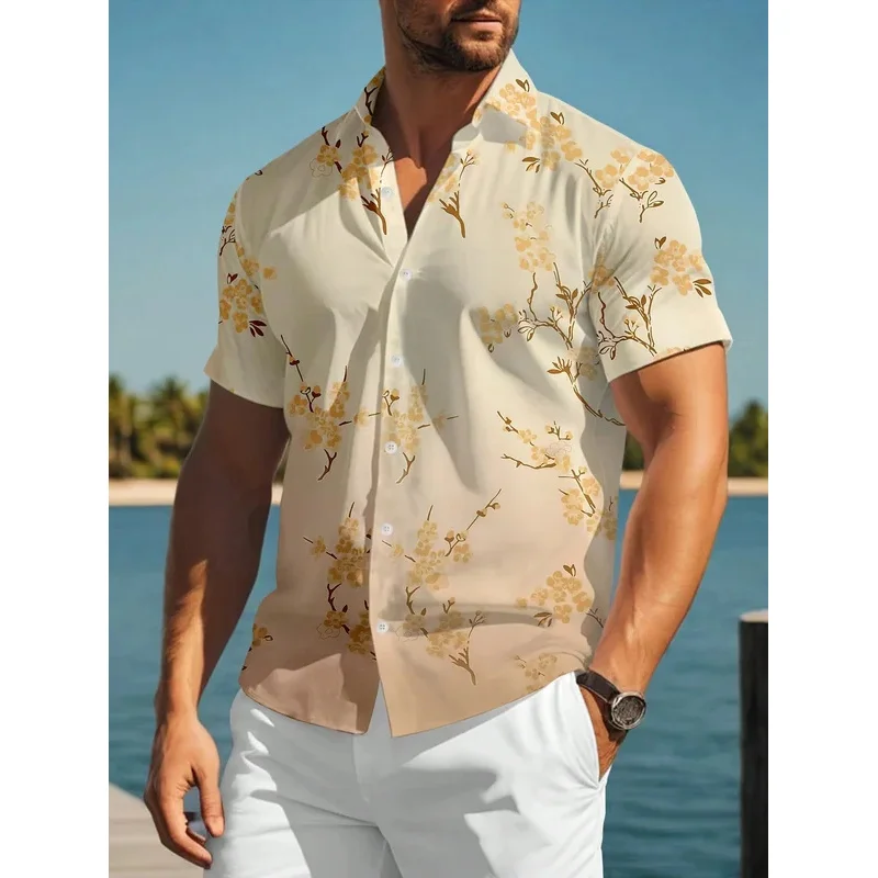 MEN'S Hawaiian Shirts Button-Down Floral Print Short Sleeve Shirt With Irregular Floral Cut For Casual & Vacation In Summer