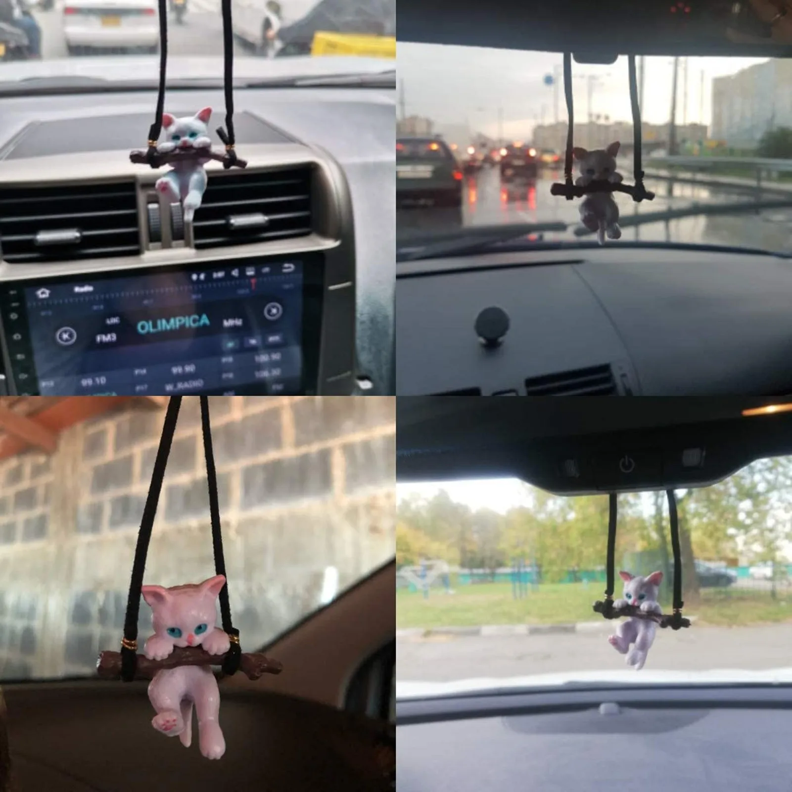 Car Hanging Pendant Ornament Cute Branch Cat Rearview Mirror Pendant Swing Car Interior Decoration Birthday Gift car accessories