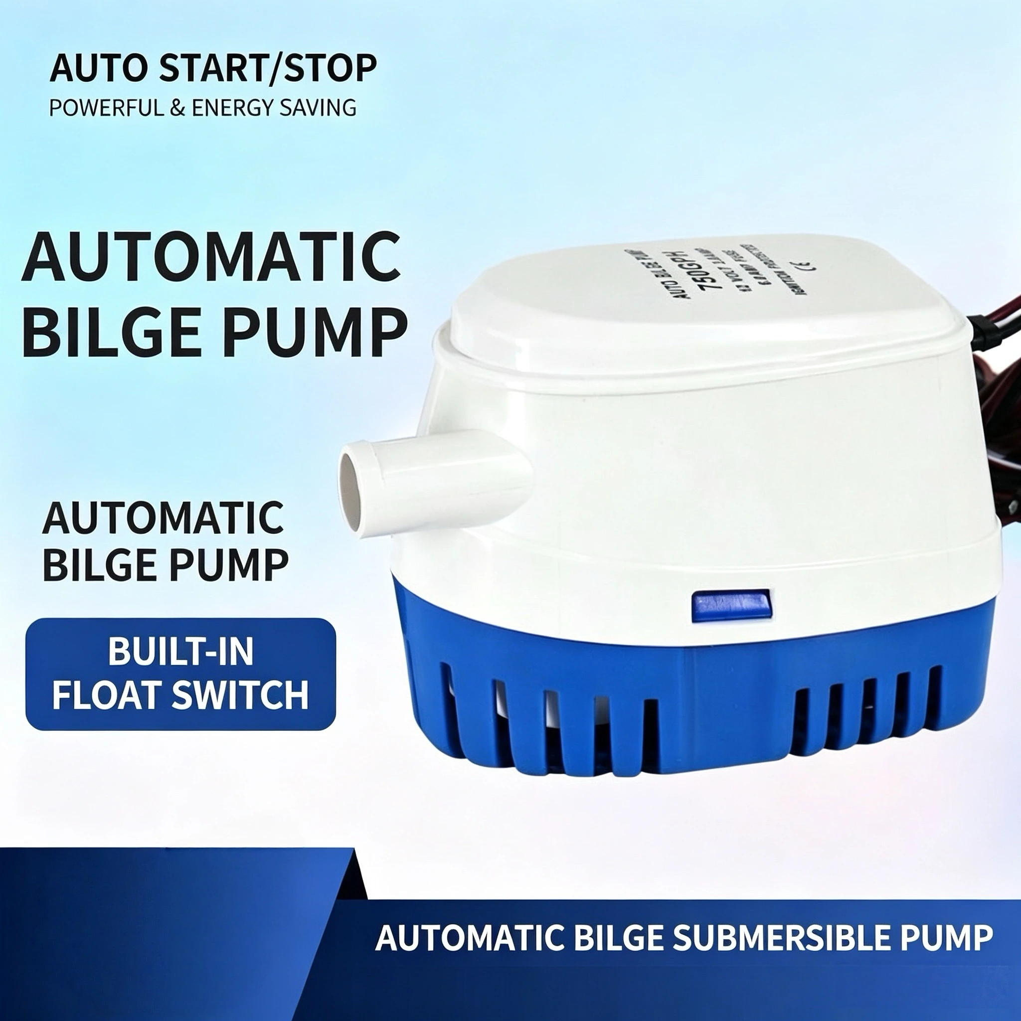 12V 1100GPH Submersible Bilge Pump, Automatic Marine Water Pump with Built-in Float Switch, Auto Start/Stop for Boat, Yacht, RV,