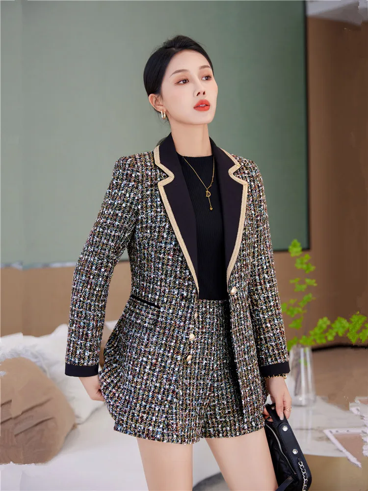 Damen Herbst Winter 2023 Tweed Anzug kleine duftende Stil Wolle gespleißt Blazer Mantel Büro Dame Top grün elegante Outwear