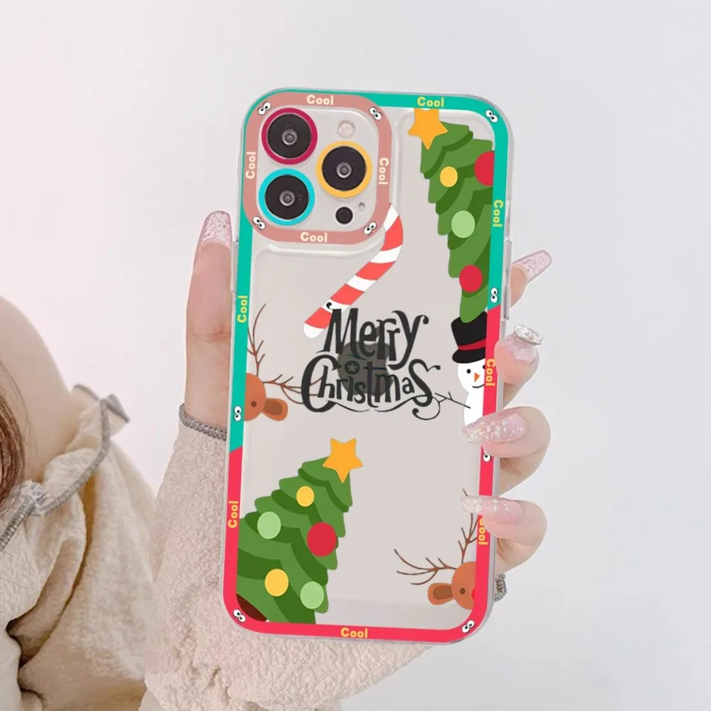 Christmas Cartoon New Year Phone Case For iPhone 15 14 13 12 11 Pro Max Mini X Xs XR Transparent Case