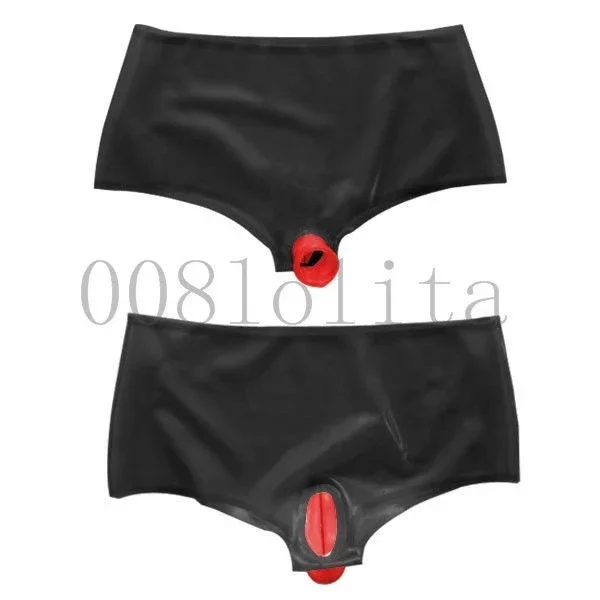 costume party 100%Latex Rubber Gummi fashion black briefs with unique red sheath Size XS~XXcosplay