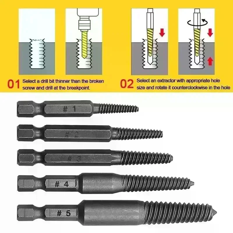 5/6Pcs Broken Bolt Extractor Set Electric Screw Remover With Center Drill Bits For Easy Thread Removal Tool Set