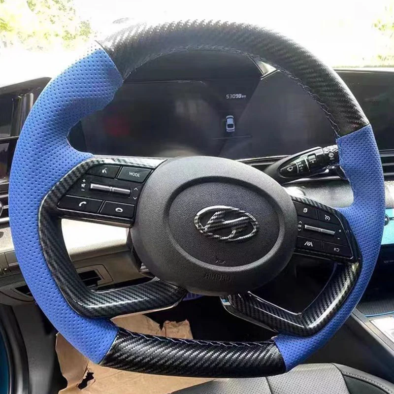 

Hand Stitched Carbon Fiber Leather Steering Wheel Cover for Hyundai Avante Santa Cruz Tucson Plug I20 Tucson CN7 Car Interior