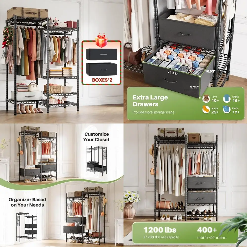 

Сверхмощная портативная регулируемая вешалка для одежды для подвешивания одежды, вмещает до 1200 фунтов, съемная, компактный шкаф Alternativ