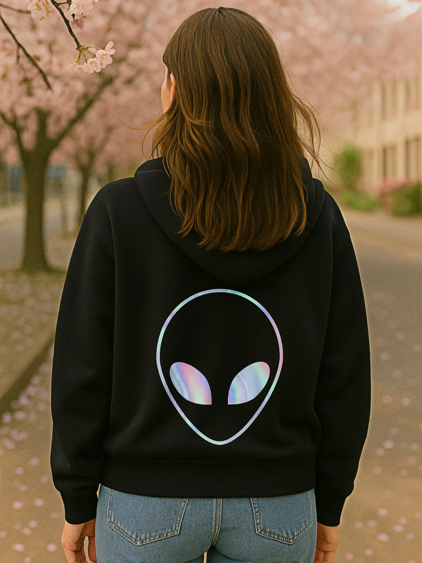 Sudadera con capucha Alien Graphic para mujer, diseño estético, uso diario informal, tela suave, para adolescentes