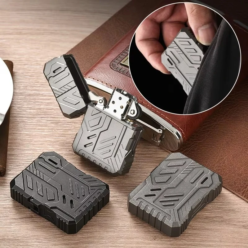 JINLITitanium Alloy Lighter Case Windproof Thick Shell Gift for Men Dad EDC
