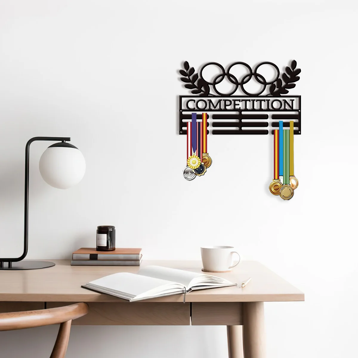 Modern minimalist customization Olympic Games Black metal medal display stand - athlete medal ribbon organizer A thoughtful gif
