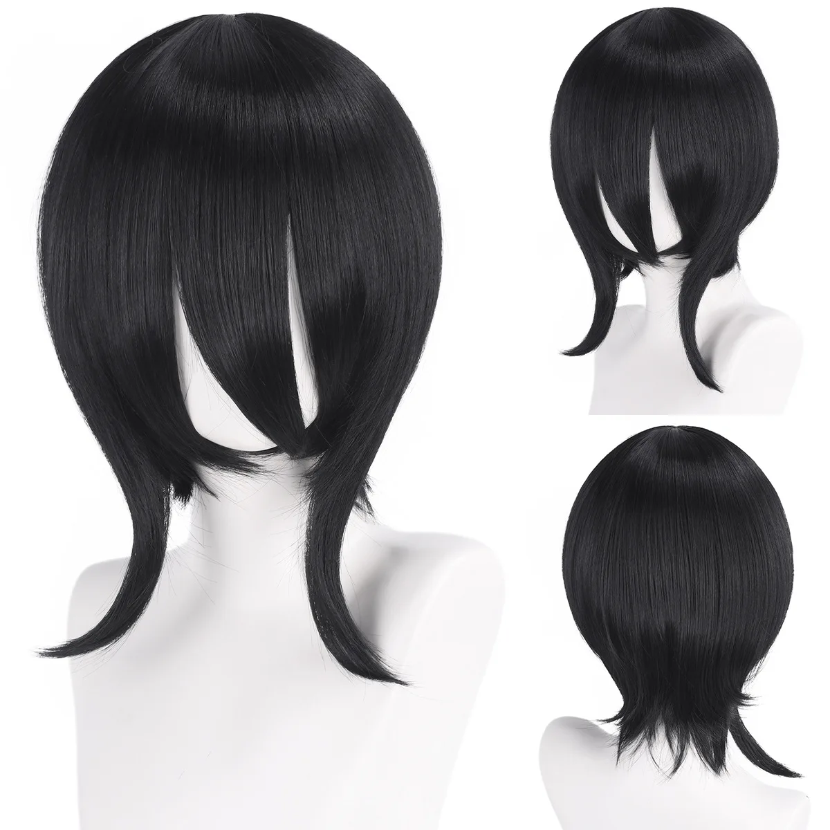 Universal Synthetic Cosplay Wig Long Sideburns Natural Scalp Top Face-Framing Smooth Short Hair Styling Multi-Color for Anime