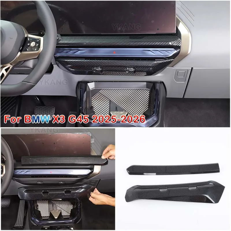 

For BMW X3 G45 2025 2026 ABS Carbon Fiber Center Console Strips LHD Dashboard Middle Air Vent Cover Trims