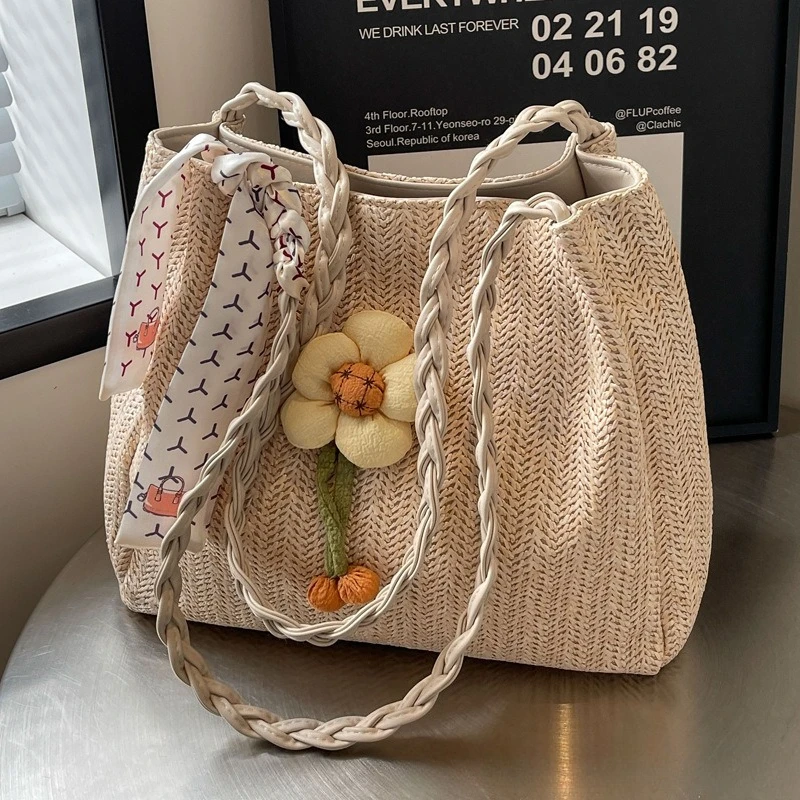 

​2025 Summer Raffia Tote Bag Large Capacity Boho Beach Purse, Adjustable Shoulder Lightweight Vacation Bag Woven Chic for Women​