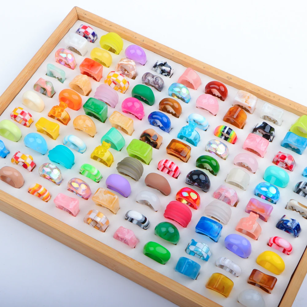 10/20/30/50Pcs/Pack Y2K Mixed Style Resin Rings Multi Colors Finger Ring Mix And Match For Daily Outfits Party Accessories Gift
