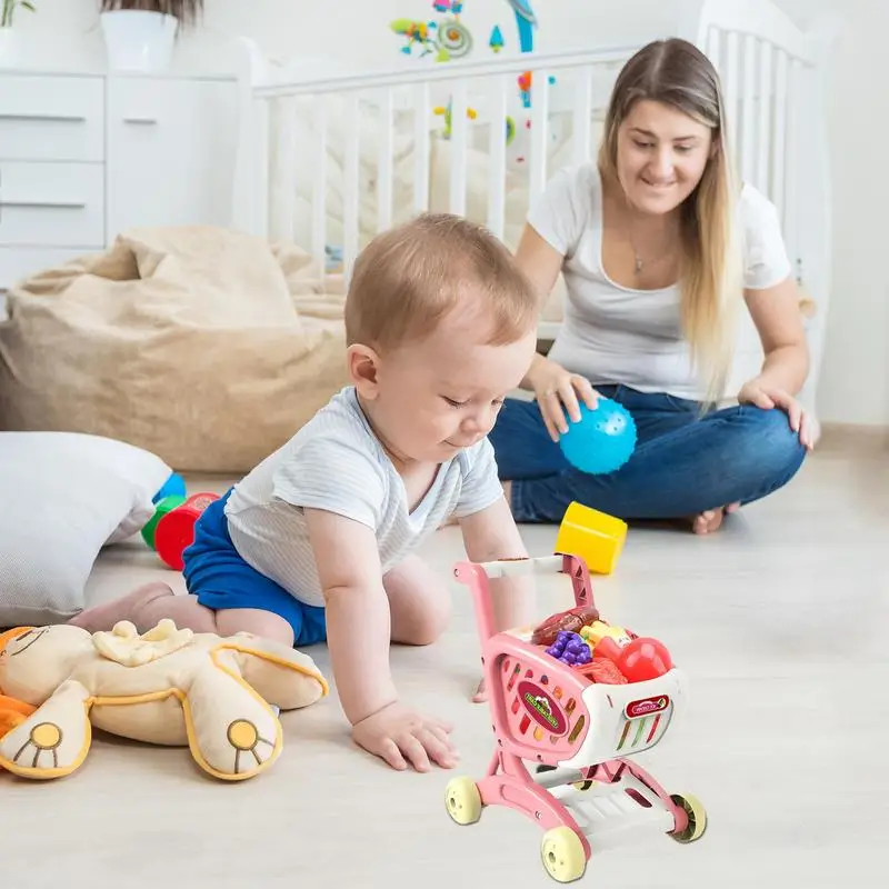 Jouet de chariot de supermarché pour les tout-petits, jouet de jeu de simulation, nourriture et accessoires, enfants de 3 ans