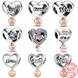 Romantic S925 Sterling Silver Love You Daughter Family Mom Dad Wife Sister Friend Heart Charm Fit Pandora Bracelet Jewelry Gift