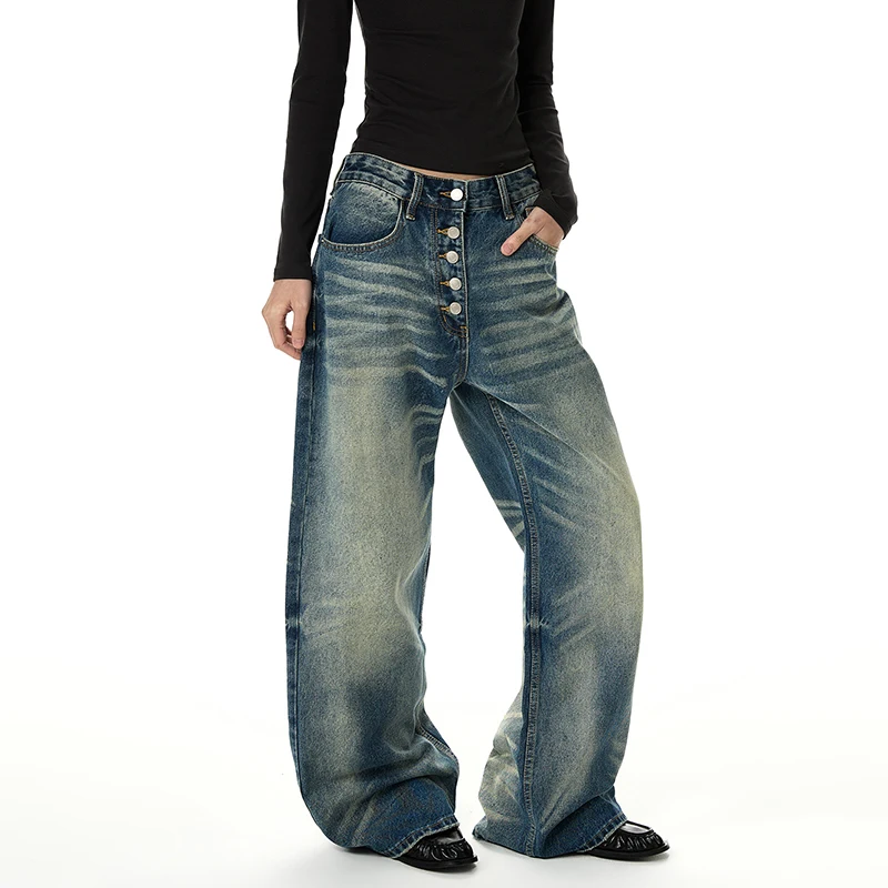 LUZHEN Loose 2026 New Stylish Gradient Washed Vintage Style Straight Jeans Men's Fashion Handsome Buttoned Denim Pants JY8594