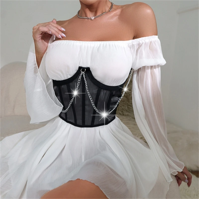 Ceinture Corset Large pour Robe de Style Punk, Sous le Buste, pour Femme