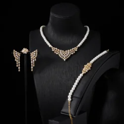 017816 Women Pearl Necklace Sets Cubic Zirconia Jewelry Set Dubai Dinner Suit Party Engagement Handmade Jewelry Accessories