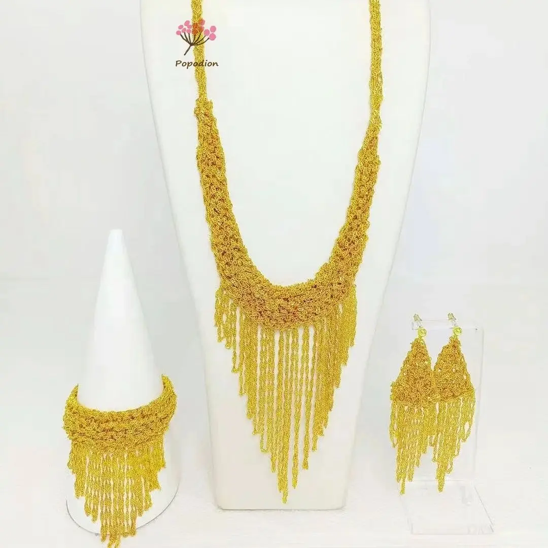 New Dubai 24K Gold Plated High end Customized Necklace, Earrings, Bracelet for Women's Wedding Jewelry Set DD10494