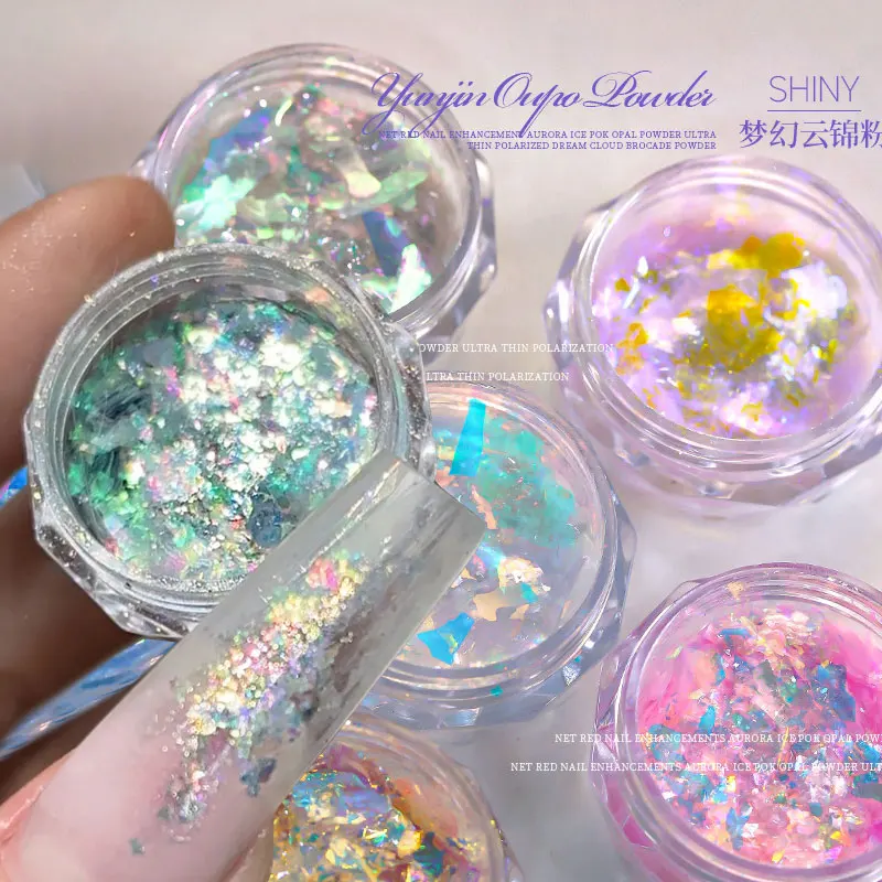 4 unids/set unicornio ópalo Irregular escamas de lámina para uñas Aurora iridiscente arte de uñas brillo lentejuelas Hada sirena decoración en polvo para uñas