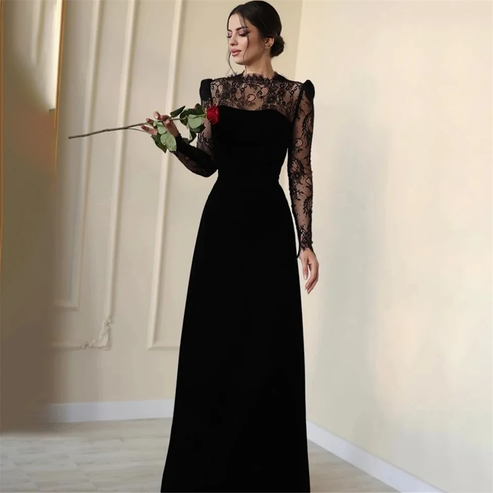 

Elegant Satin Lace High-neck Long Sleeves Mermaid Prom Dresses Sheer Corset Formal Evening Dress Vestidos De Festa Saudi Arabia