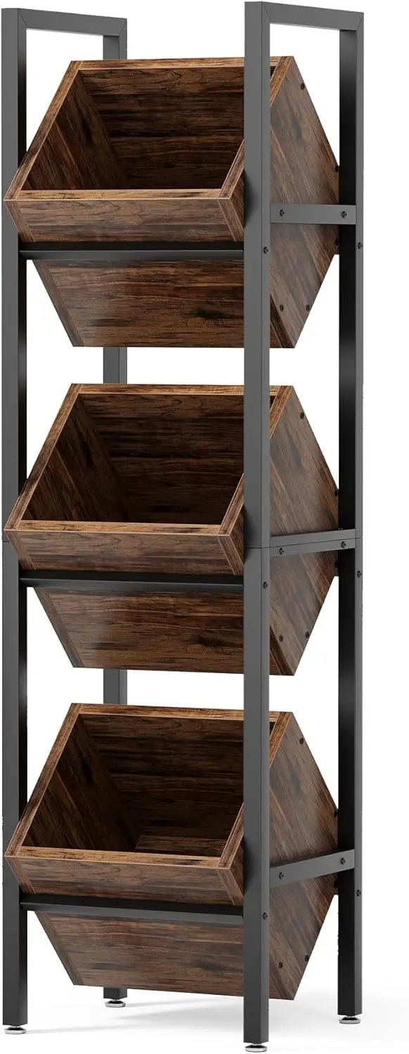 

Трехуровневая деревянная подставка-корзина, напольный стеллаж в деревенском стиле для хранения в кухне, ванной и гостиной