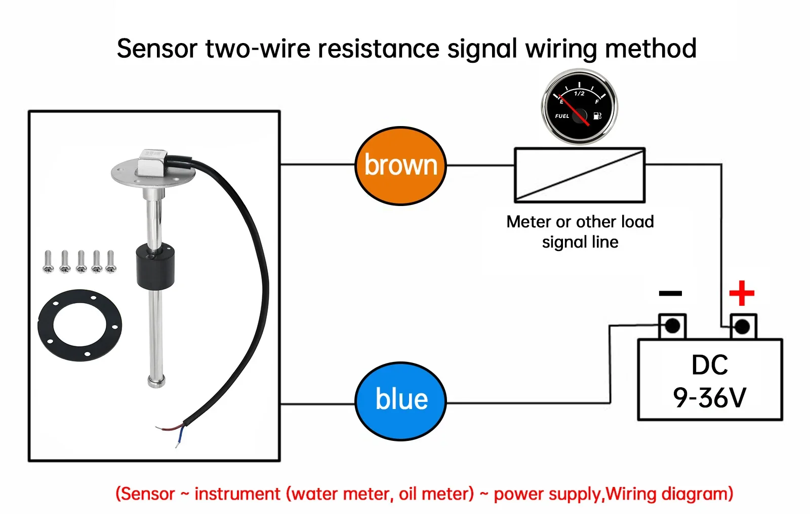 100-600mm Edelstahl Marine-Kraftstoffstandanzeige Sensor Auto Rote LED 0-190 Ohm Wassertank-Messgerät für Auto und Boot – Detail 8