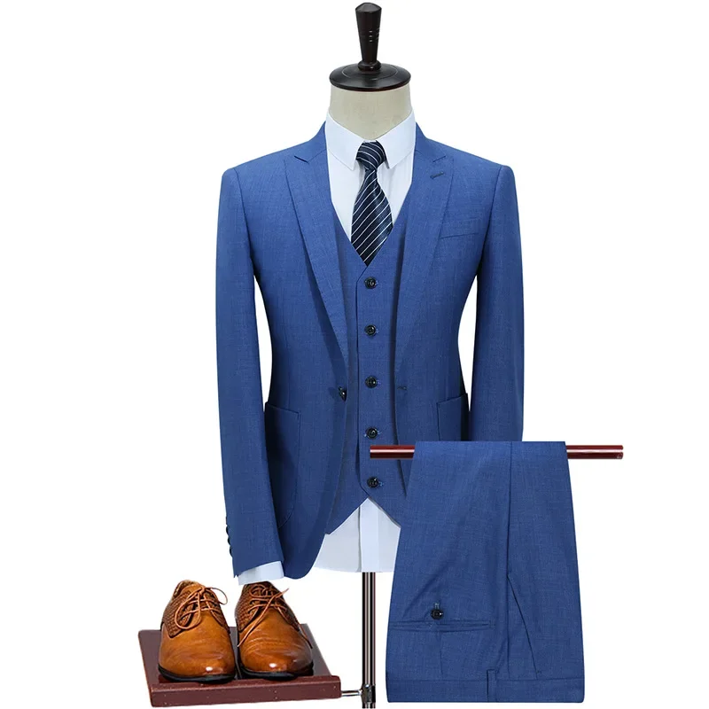 Men's Business Casual Suit Professional Formal Groom's Wedding Dress Three Piece Set