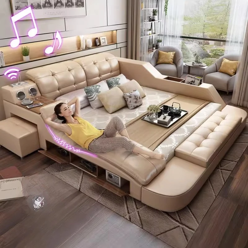 

Kids Tatami Leather Bed Luxury Modern Massage Storage Bed Adults Frame King Size Muebles Para El Hogar House Accessories