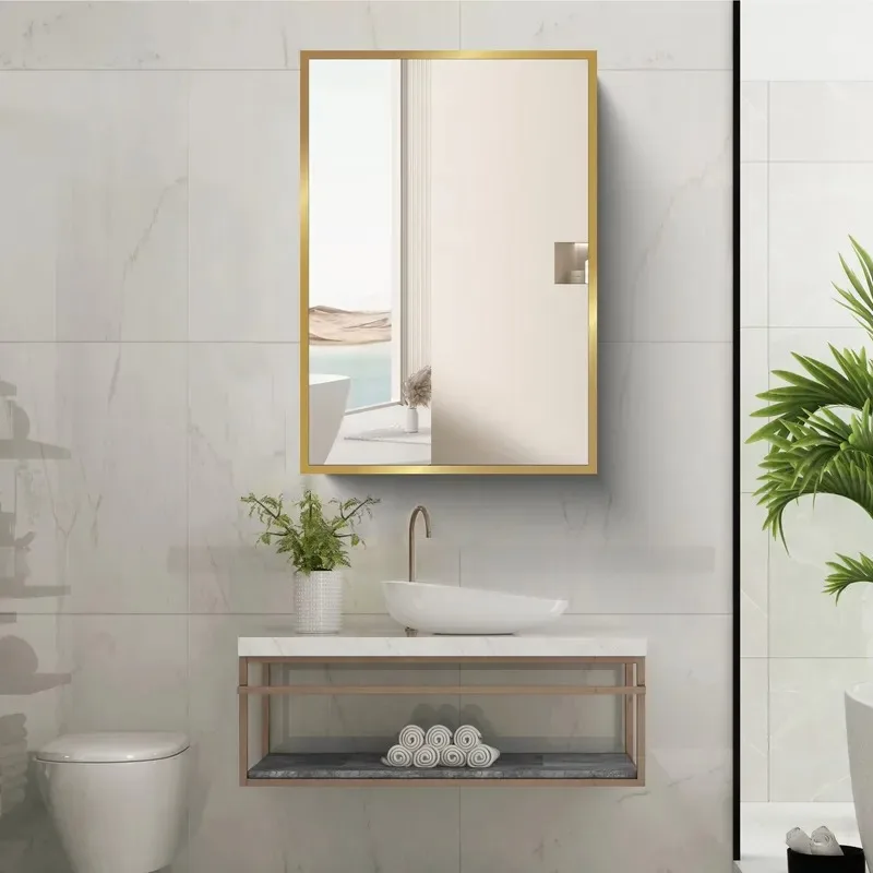 Waterproof Metal Mirror Cabinet Modern Storage Medicine Cabinet Bathroom Wall Mounted Vanity with Shelf